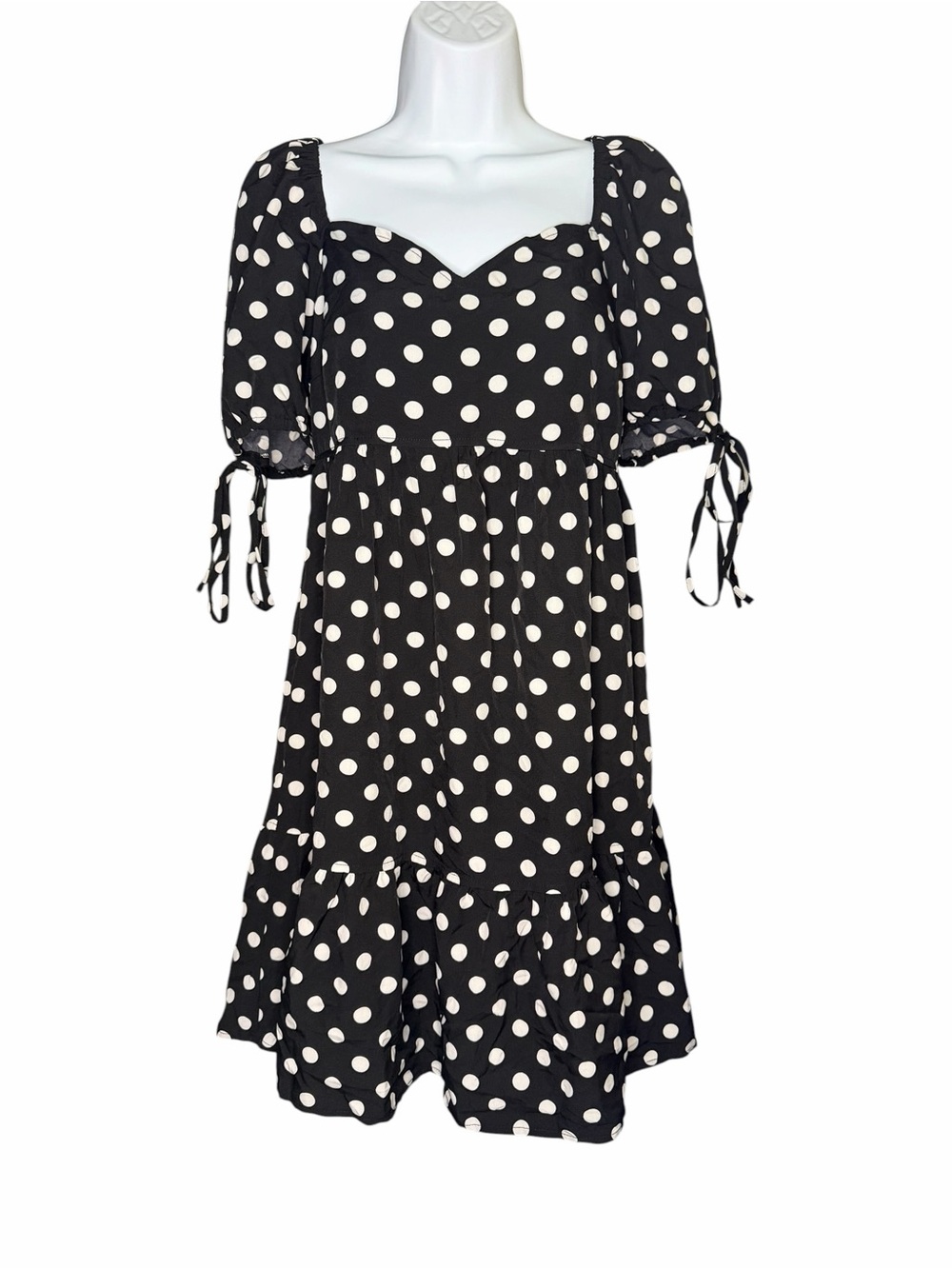 Lingswallow Polka Dot Puff Sleeve Mini Dress Medium NWT